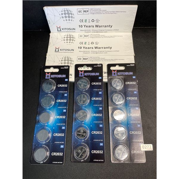 3 Packs (15 PCS/Batteries) Kitosun CR2032 Lithium Coin Cell Batteries - New