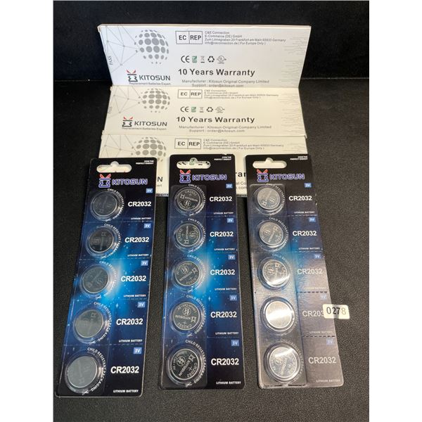 3 Packs (15 PCS/Batteries) Kitosun CR2032 Lithium Coin Cell Batteries - New