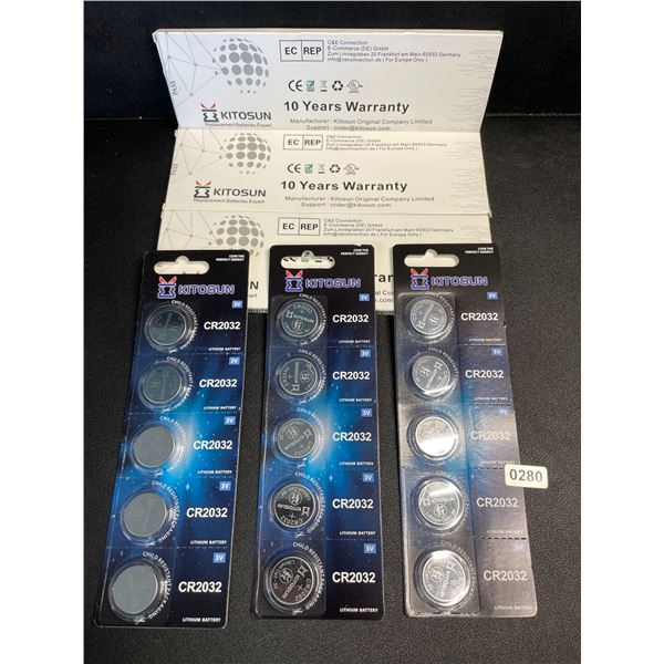 3 Packs (15 PCS/Batteries) Kitosun CR2032 Lithium Coin Cell Batteries - New