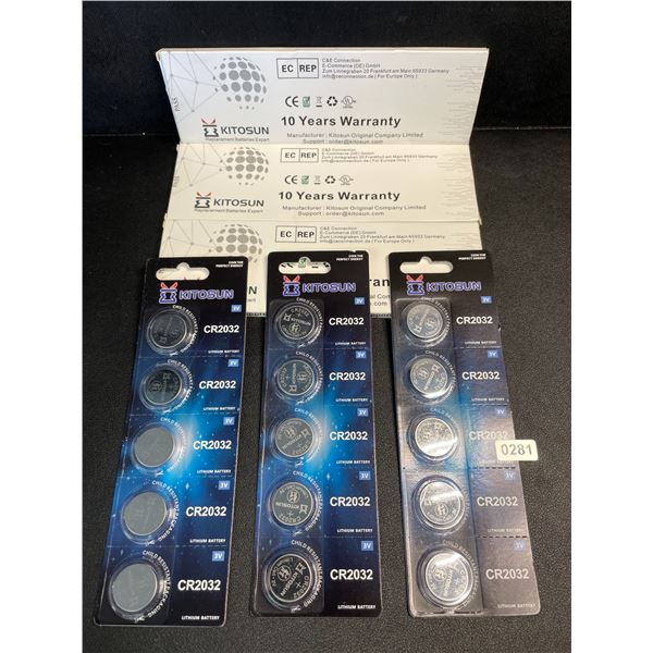 3 Packs (15 PCS/Batteries) Kitosun CR2032 Lithium Coin Cell Batteries - New