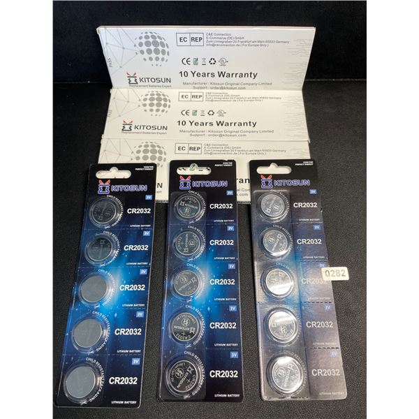 3 Packs (15 PCS/Batteries) Kitosun CR2032 Lithium Coin Cell Batteries - New