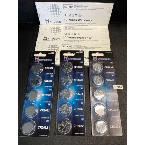 3 Packs (15 PCS/Batteries) Kitosun CR2032 Lithium Coin Cell Batteries - New