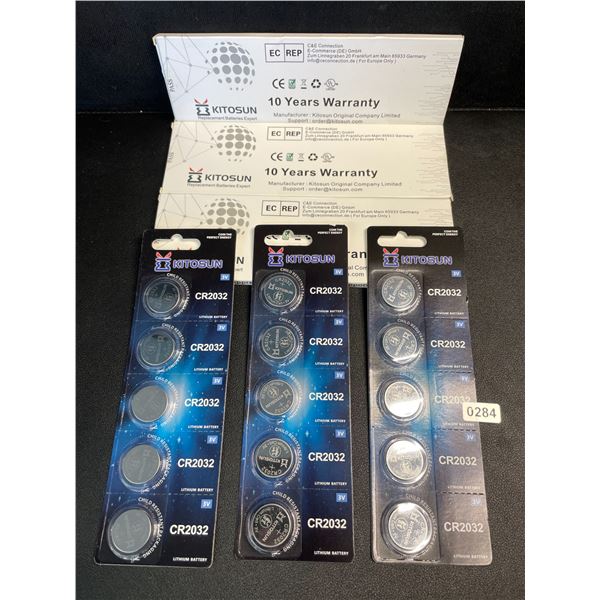 3 Packs (15 PCS/Batteries) Kitosun CR2032 Lithium Coin Cell Batteries - New