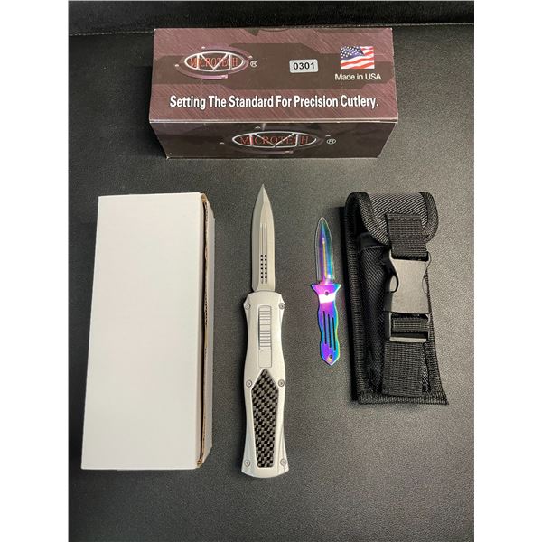 Microtech Scarab Tactical OTF/Automatic Pop-Out Hunting Knife (Silver/Carbon Design) BRAND NEW!