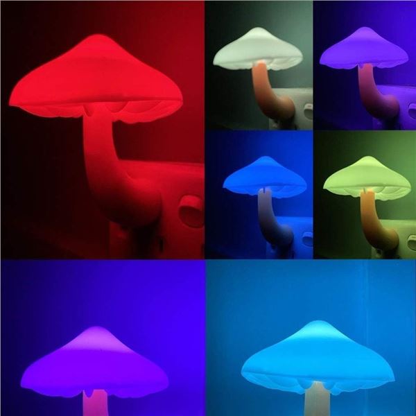 2-Pack LED Color-Changing Mushroom Plug-In Night Lights w/ Dusk to Dawn Sensor; 7-Colors - New