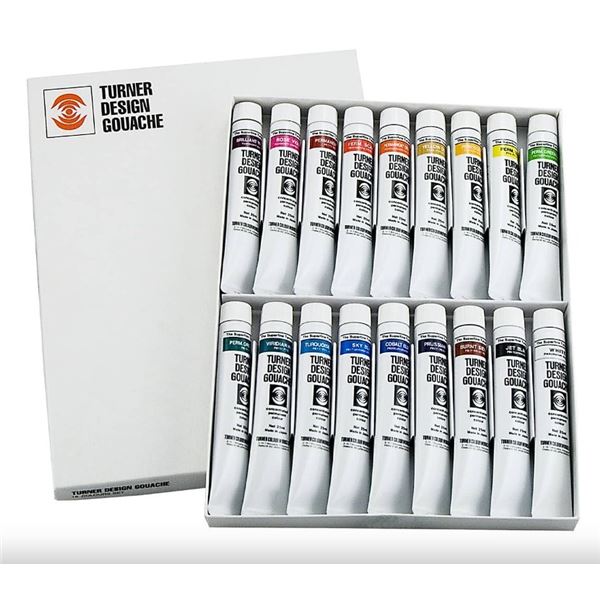 Turner Design Gouache 18-Colors Set (25ml Tubes) Concentrated Permanent Colors - New!
