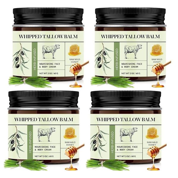 4 Boxes of Whipped Tallow Balm for Skin (60g) Grass Fed Tallow, Natural Skincare Moisturizers - New