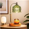 Image 1 : Electric Candle Warmer Lamp w/ Glass Shade & Walnut Wood Base, 2x Bulbs Included, Adjustable Height