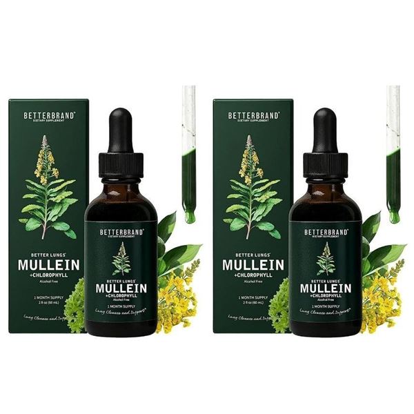 2 Boxes Betterbrand Mullein Drops/Tinctures for Lung Cleanse/Respiratory Support (60ml) New Sealed