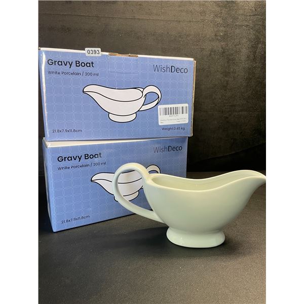 Lot of 2 White Porcelain Gravy Boats - 200ml Ceramic Gravy/Sauce Boats with Handles - New