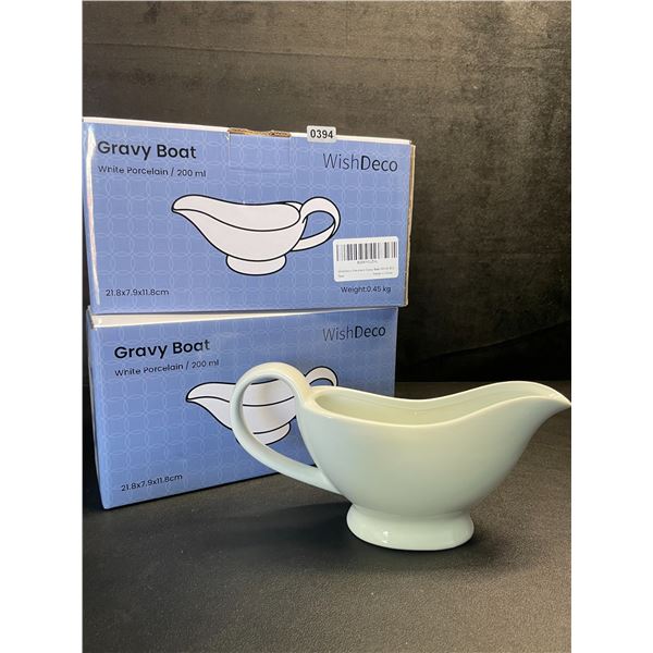 Lot of 2 White Porcelain Gravy Boats - 200ml Ceramic Gravy/Sauce Boats with Handles - New