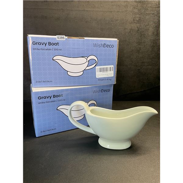 Lot of 2 White Porcelain Gravy Boats - 200ml Ceramic Gravy/Sauce Boats with Handles - New