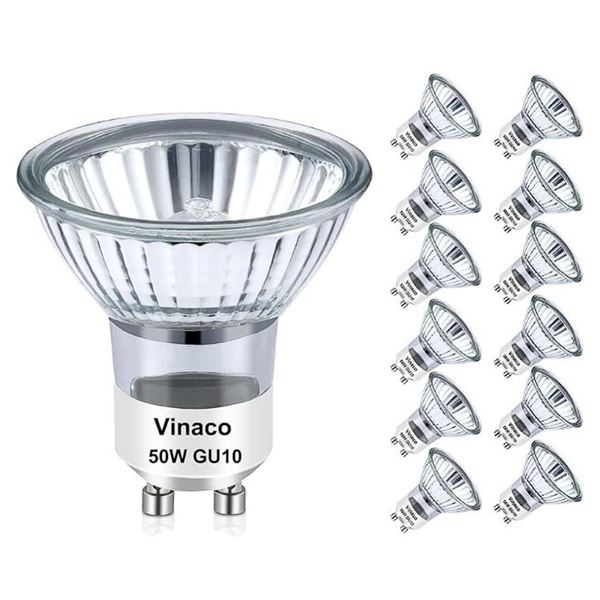 12PCS Vinaco GU10 Light Bulbs - 50W Halogen Bulbs; Warm White 2800K, Dimmable, GU10 Base - New!