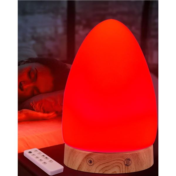 Red Light Therapy Lamp for Sleep/Stylish Modern Egg Lamp With Wood Base Design & Remote - New!