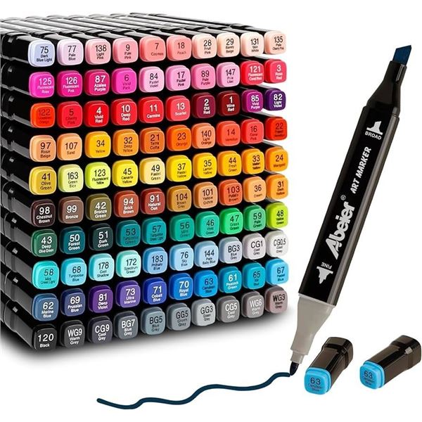 100PCS Dual-Tip Artist Markers Set - Multi-Color Alcohol Markers for Drawing/Sketching - NEW