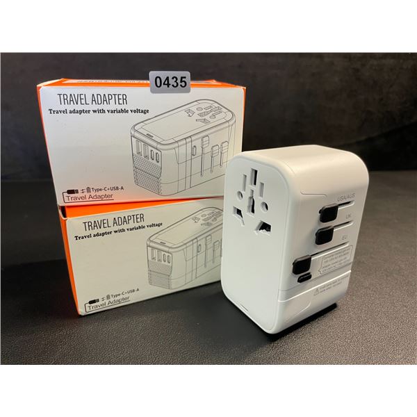 Lot of 2 Travel Adapters with Variable Voltage, Each with 2x USB-C & 2x USB-A Ports - New