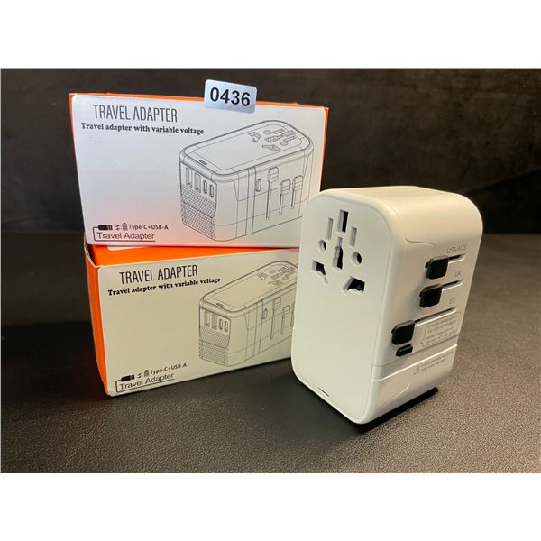 Lot of 2 Travel Adapters with Variable Voltage, Each with 2x USB-C & 2x USB-A Ports - New