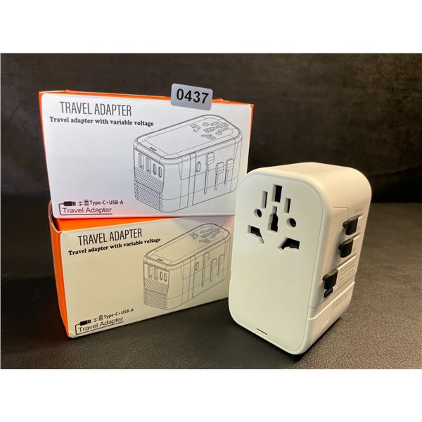 Lot of 2 Travel Adapters with Variable Voltage, Each with 2x USB-C & 2x USB-A Ports - New