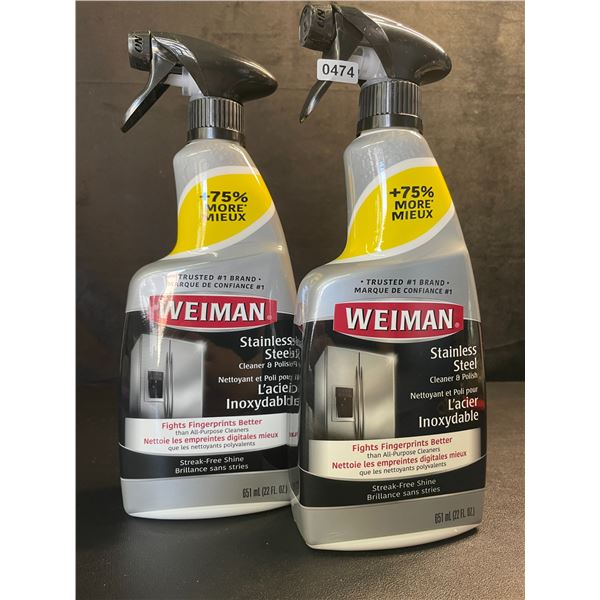 Lot of 2 Weiman Stainless Steel Cleaner & Polish (651ml) Spray Bottles; For Streak-Free Shine - New
