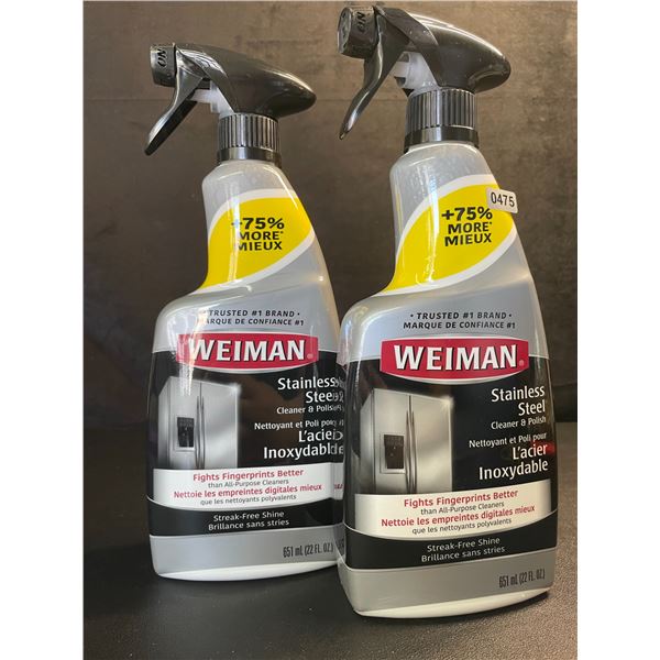 Lot of 2 Weiman Stainless Steel Cleaner & Polish (651ml) Spray Bottles; For Streak-Free Shine - New