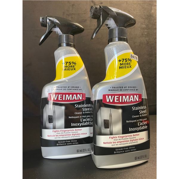 Lot of 2 Weiman Stainless Steel Cleaner & Polish (651ml) Spray Bottles; For Streak-Free Shine - New