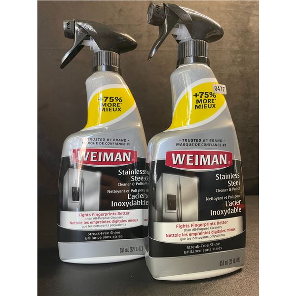 Lot of 2 Weiman Stainless Steel Cleaner & Polish (651ml) Spray Bottles; For Streak-Free Shine - New