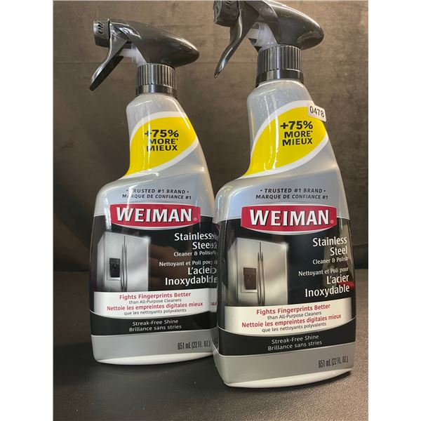 Lot of 2 Weiman Stainless Steel Cleaner & Polish (651ml) Spray Bottles; For Streak-Free Shine - New