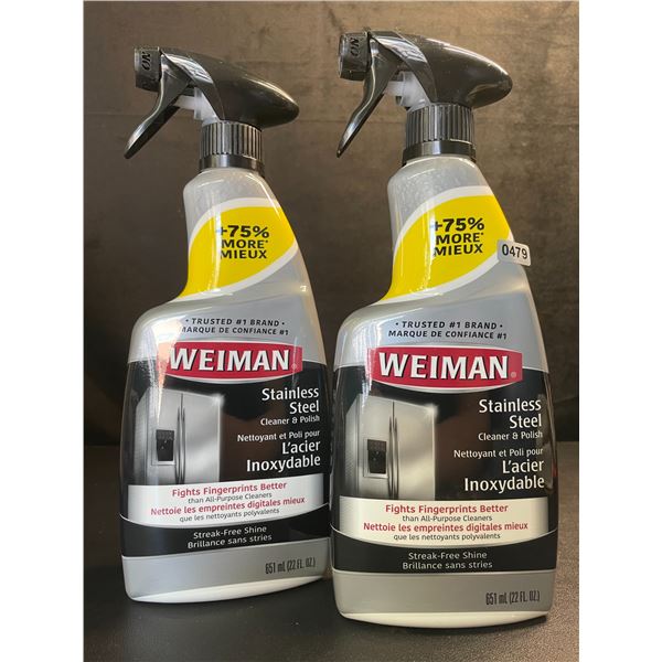 Lot of 2 Weiman Stainless Steel Cleaner & Polish (651ml) Spray Bottles; For Streak-Free Shine - New