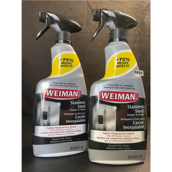 Lot of 2 Weiman Stainless Steel Cleaner & Polish (651ml) Spray Bottles; For Streak-Free Shine - New