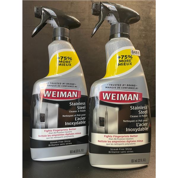 Lot of 2 Weiman Stainless Steel Cleaner & Polish (651ml) Spray Bottles; For Streak-Free Shine - New