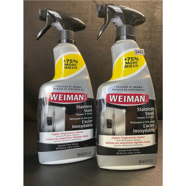 Lot of 2 Weiman Stainless Steel Cleaner & Polish (651ml) Spray Bottles; For Streak-Free Shine - New