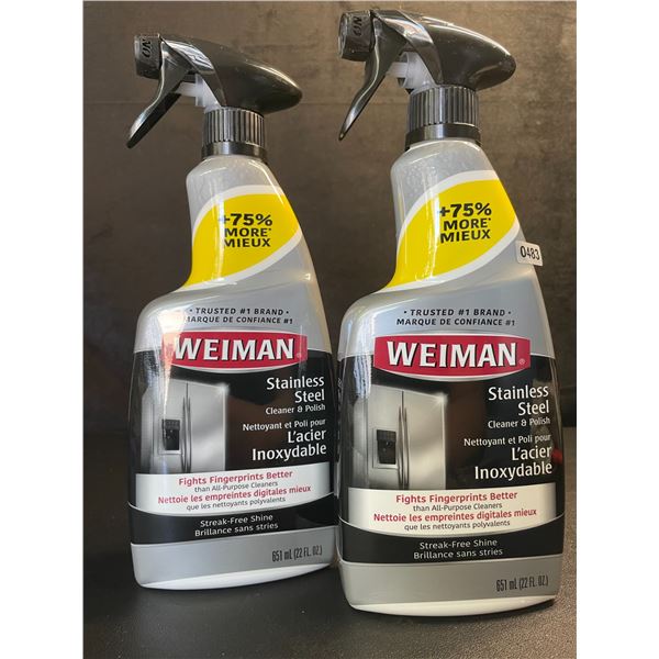 Lot of 2 Weiman Stainless Steel Cleaner & Polish (651ml) Spray Bottles; For Streak-Free Shine - New