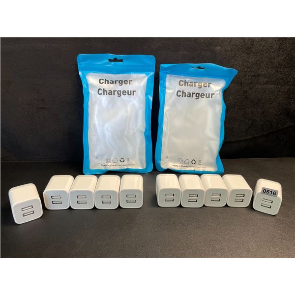 Lot of 10 Dual-USB Port Charging Blocks/Dual-USB Cube Wall Chargers - New