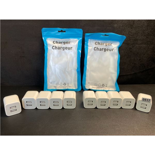 Lot of 10 Dual-USB Port Charging Blocks/Dual-USB Cube Wall Chargers - New