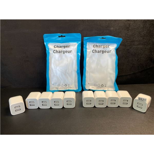Lot of 10 Dual-USB Port Charging Blocks/Dual-USB Cube Wall Chargers - New