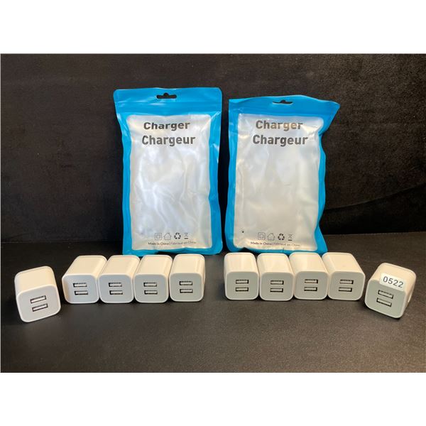 Lot of 10 Dual-USB Port Charging Blocks/Dual-USB Cube Wall Chargers - New
