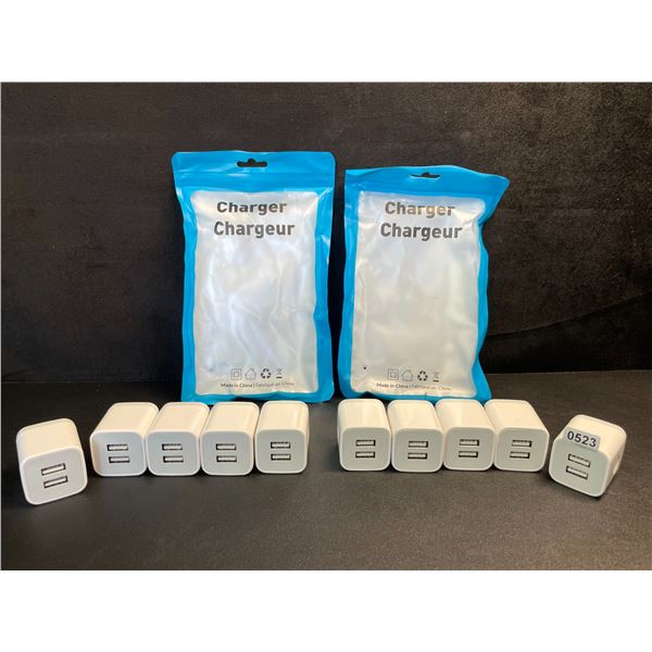 Lot of 10 Dual-USB Port Charging Blocks/Dual-USB Cube Wall Chargers - New