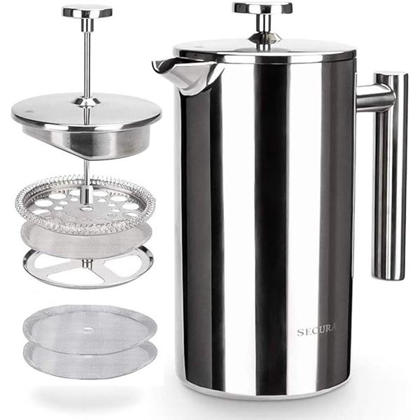 Secura French Press Coffee Maker 34oz (1L) Stainless Steel Insulated Coffee Press - New Sealed!
