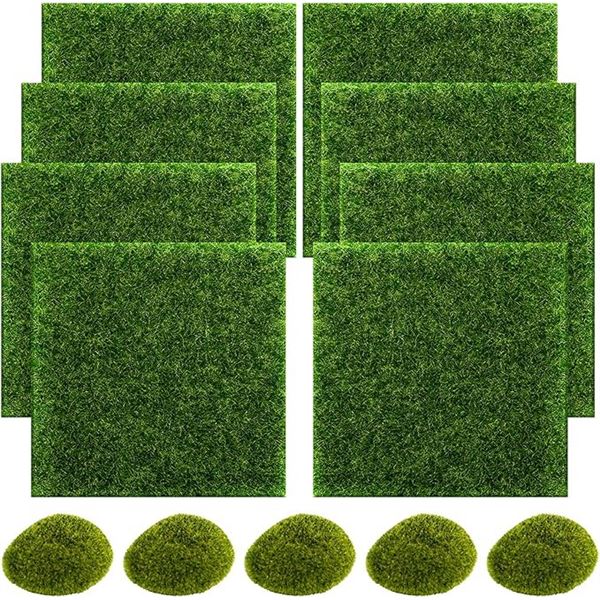 3 Sets (13pcs Each) Artificial Grass/Moss Miniature Garden Accessories - 6" x 6" Grass Sheets - New
