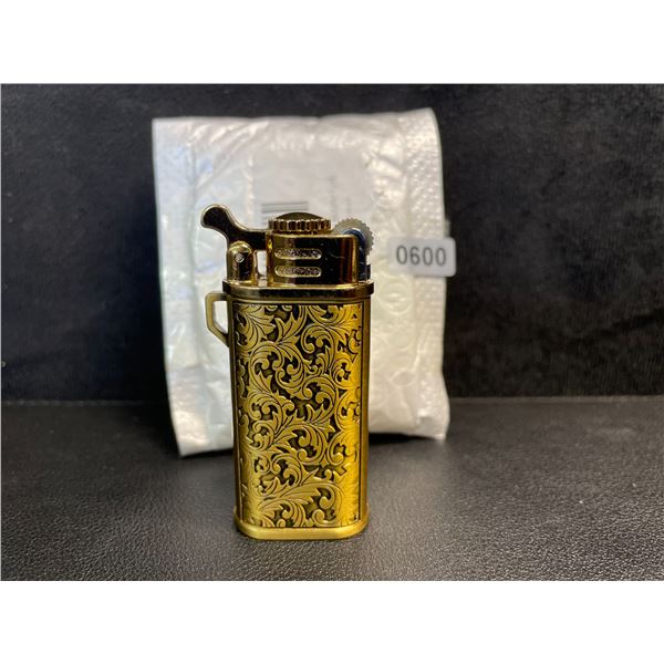 Dual-Flame Butane Lighter/Jet Torch Refillable Lighter with Embossed Gold Design - New