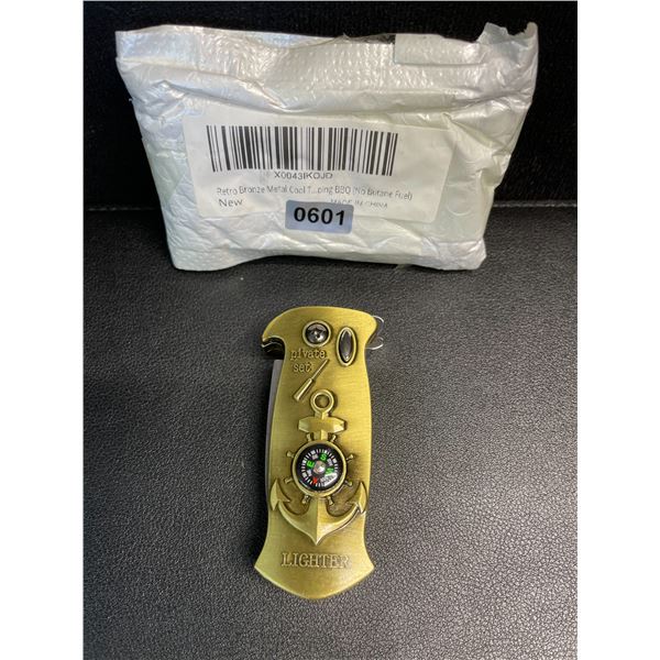 Retro Bronze Metal Butane Lighter with Anchor/Compass Design - Brand New!