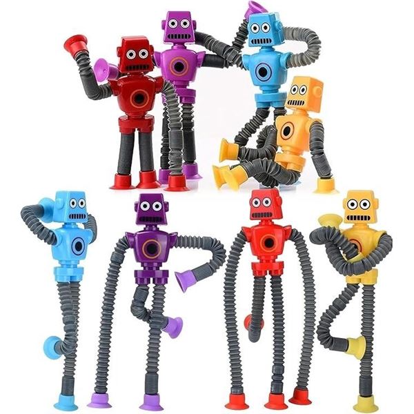 8PCs Telescopic Suction Cup Robot Toys/Fidget Tubes - Stretches to 17.7" Long - New