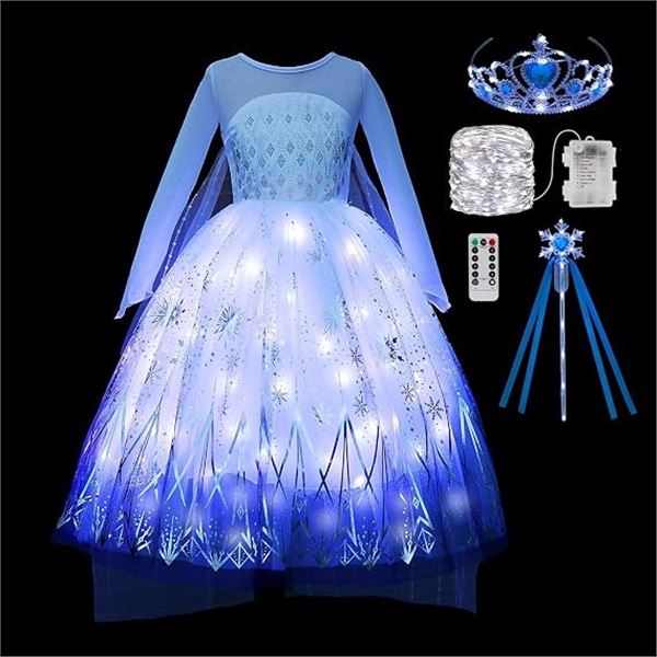 Light-Up Princess Elsa Costume for Girls with Dress & Accessories; Built-In LED Lights - New!
