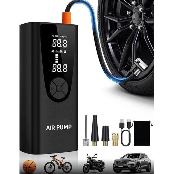 Portable Rechargeable Tire Inflator/Air Pump - Cordless Powerbank/Tire Pump with LED Screen - New!