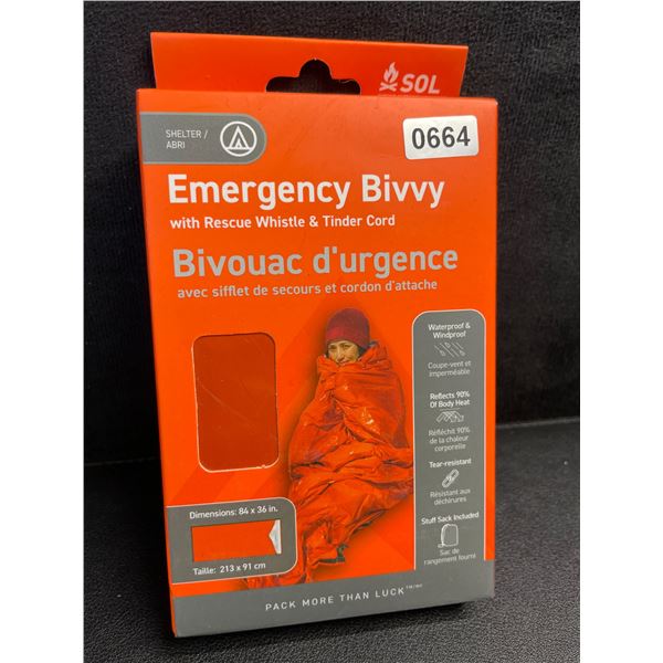 SOL Emergency Bivvy (84" x 36") with Rescue Whistle & Tinder Cord - New Sealed!