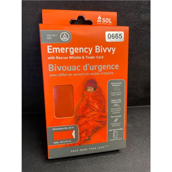 SOL Emergency Bivvy (84" x 36") with Rescue Whistle & Tinder Cord - New Sealed!