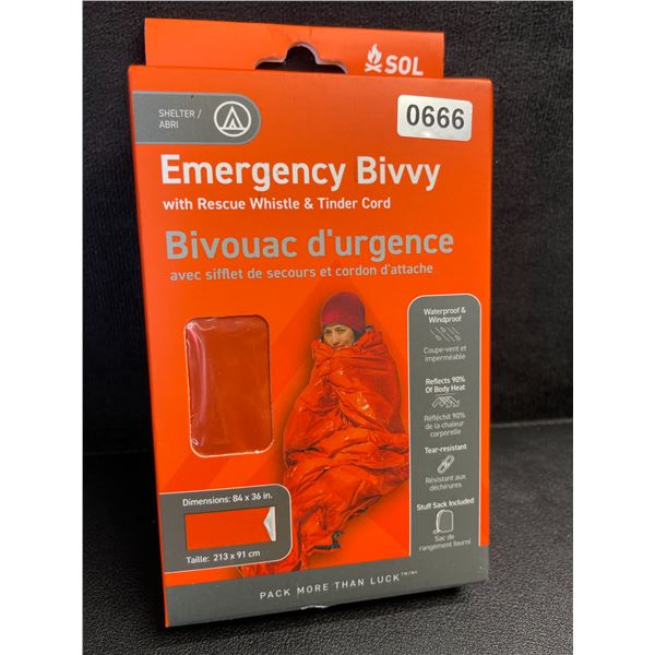 SOL Emergency Bivvy (84" x 36") with Rescue Whistle & Tinder Cord - New Sealed!