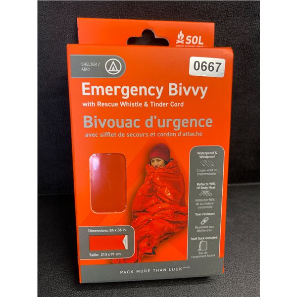 SOL Emergency Bivvy (84" x 36") with Rescue Whistle & Tinder Cord - New Sealed!