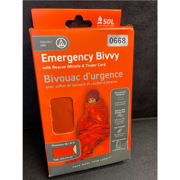 SOL Emergency Bivvy (84" x 36") with Rescue Whistle & Tinder Cord - New Sealed!