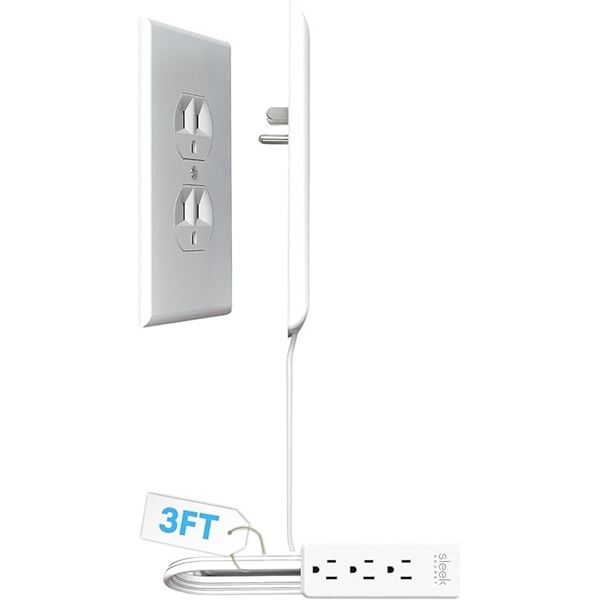 Sleek Socket Original Ultra-Thin Outlet Concealer w/ 3FT Cord & 3 Outlets; Hides Messy Cords! New